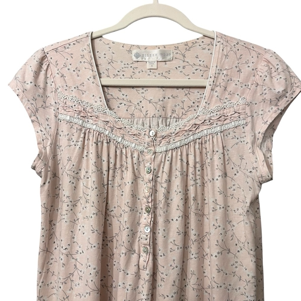 Eileen West Pink Floral Lace Trim Nightgown Size S - Picture 2 of 6
